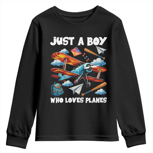Funny Pilot Airplane Lovers Youth Sweatshirt Just A Boy Who Loves Planes TS14 Black Print Your Wear