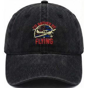 Funny Airplane Pilot Washed Cotton Baseball Cap I'd Rather Be Flying TS14 Washed Cap Universal Fit Black Print Your Wear