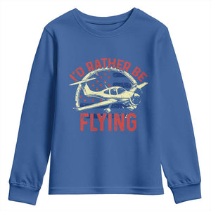Funny Airplane Pilot Youth Sweatshirt I'd Rather Be Flying TS14 Royal Blue Print Your Wear