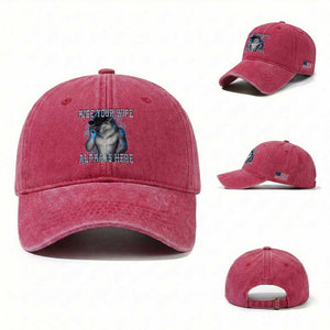 Hide Your Wife The Alpha Is Here Washed Cotton Baseball Cap Funny Sarcastic Cringe Werewolf Meme TS14 Washed Cap Universal Fit Red Print Your Wear