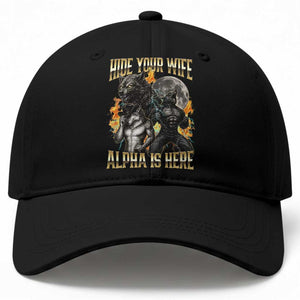 Hide Your Wife The Alpha is Here Baseball Cap Cringe Werewolf Alpha Meme Humor TS14 Print Your Wear