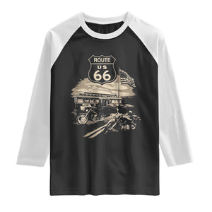Route Highway 66 100 Year Centennial Motorcycle Americana Road Sign Raglan Shirt TS14 Black White Print Your Wear