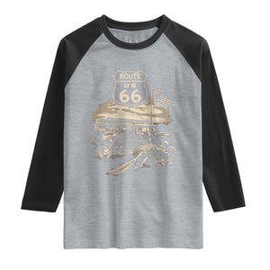 Route Highway 66 100 Year Centennial Motorcycle Americana Road Sign Raglan Shirt TS14 Heather Gray Black Print Your Wear