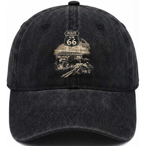 Route Highway 66 100 Year Centennial Motorcycle Americana Road Sign Washed Cotton Baseball Cap TS14 Print Your Wear