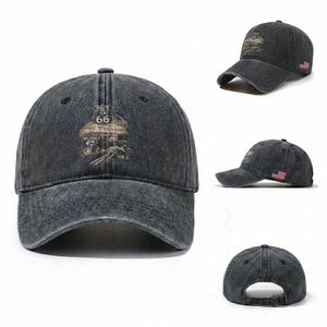 Route Highway 66 100 Year Centennial Motorcycle Americana Road Sign Washed Cotton Baseball Cap TS14 Washed Cap Universal Fit Dark Gray Print Your Wear