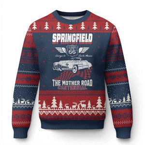 Springfield Missouri US Highway 66 Centennial Keepsake Ugly Christmas Sweater Vintage 1950 Classic American Car Convertible TS14 Navy Red Print Your Wear