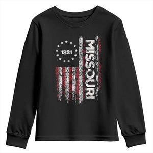 Missouri Missourian MO American Flag Established 1821 Youth Sweatshirt TS14 Black Print Your Wear