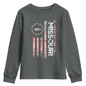 Missouri Missourian MO American Flag Established 1821 Youth Sweatshirt TS14 Dark Heather Print Your Wear