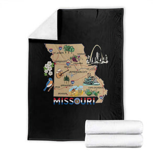 Missouri Map Landmarks Major Cities Roads Flag Throw Blanket