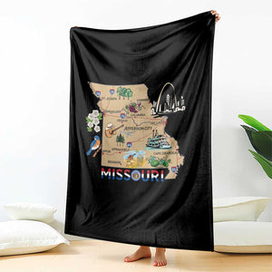 Missouri Map Landmarks Major Cities Roads Flag Throw Blanket