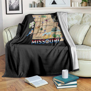 Missouri Map Landmarks Major Cities Roads Flag Throw Blanket