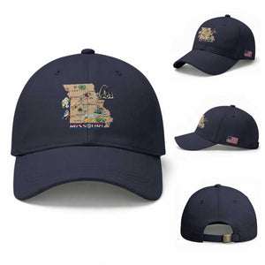 Missouri Map Landmarks Major Cities Roads Flag Baseball Cap