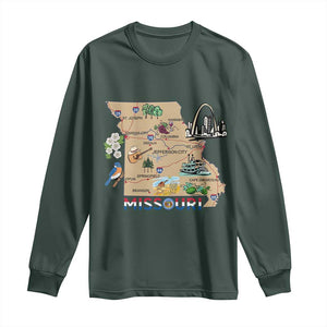 Missouri Map Landmarks Major Cities Roads Flag Long Sleeve Shirt