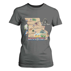 Missouri Map Landmarks Major Cities Roads Flag T Shirt For Women