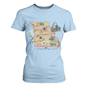Missouri Map Landmarks Major Cities Roads Flag T Shirt For Women