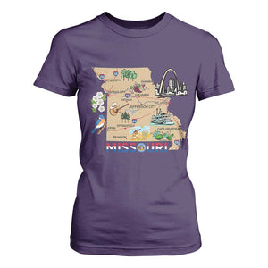 Missouri Map Landmarks Major Cities Roads Flag T Shirt For Women