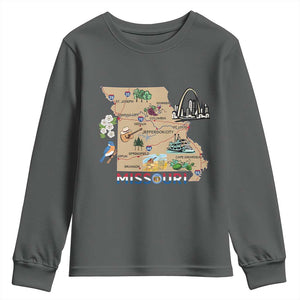 Missouri Map Landmarks Major Cities Roads Flag Youth Sweatshirt