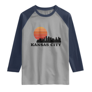 Kansas City Missouri Retro 80s Style Raglan Shirt TS14 Sport Gray Navy Print Your Wear