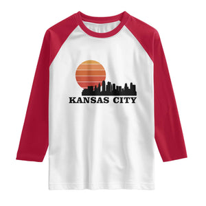 Kansas City Missouri Retro 80s Style Raglan Shirt TS14 White Red Print Your Wear