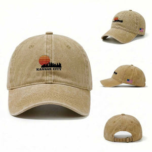 Kansas City Missouri Retro 80s Style Washed Cotton Baseball Cap TS14 Washed Cap Universal Fit Khaki Print Your Wear