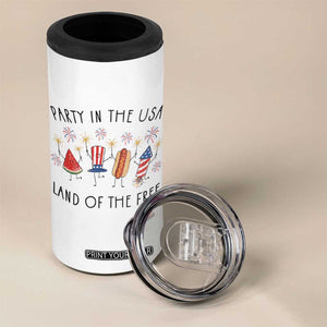 Patriotic Doodle 4 in 1 Can Cooler Tumbler Watermelon Hotdog Firework Cute Fourth of July