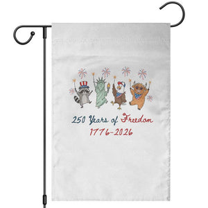 250 Years Of Freedom Garden Flag Patriotic Doodle America Raccoon Goose Highland Cow 4th of July TS14 White Print Your Wear