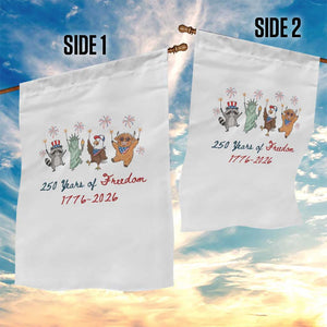 250 Years Of Freedom Garden Flag Patriotic Doodle America Raccoon Goose Highland Cow 4th of July TS14 Print Your Wear