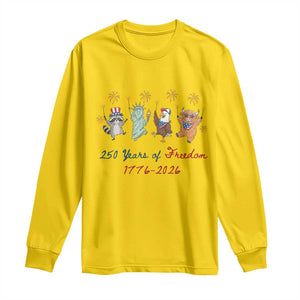 250 Years Of Freedom Long Sleeve Shirt Patriotic Doodle America Raccoon Goose Highland Cow 4th of July
