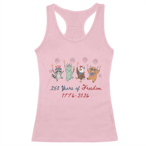 250 Years Of Freedom Racerback Tank Top Patriotic Doodle America Raccoon Goose Highland Cow 4th of July