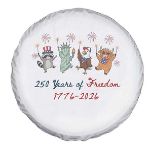 250 Years Of Freedom Spare Tire Cover Patriotic Doodle America Raccoon Goose Highland Cow 4th of July TS14 Print Your Wear