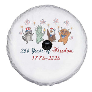 250 Years Of Freedom Spare Tire Cover Patriotic Doodle America Raccoon Goose Highland Cow 4th of July TS14 Print Your Wear
