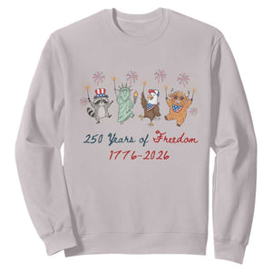 250 Years Of Freedom Sweatshirt Patriotic Doodle America Raccoon Goose Highland Cow 4th of July