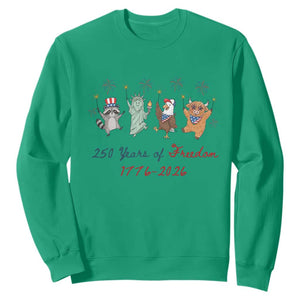250 Years Of Freedom Sweatshirt Patriotic Doodle America Raccoon Goose Highland Cow 4th of July