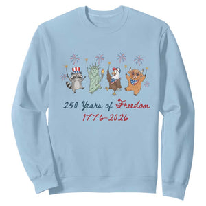 250 Years Of Freedom Sweatshirt Patriotic Doodle America Raccoon Goose Highland Cow 4th of July