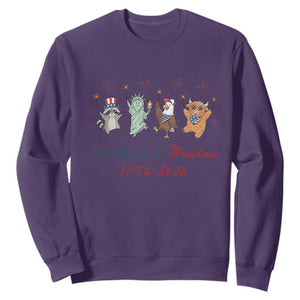 250 Years Of Freedom Sweatshirt Patriotic Doodle America Raccoon Goose Highland Cow 4th of July