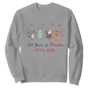 250 Years Of Freedom Sweatshirt Patriotic Doodle America Raccoon Goose Highland Cow 4th of July
