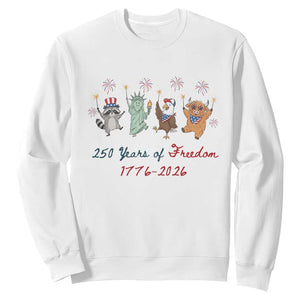 250 Years Of Freedom Sweatshirt Patriotic Doodle America Raccoon Goose Highland Cow 4th of July