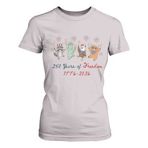 250 Years Of Freedom T Shirt For Women Patriotic Doodle America Raccoon Goose Highland Cow 4th of July TS14 Ice Gray Print Your Wear