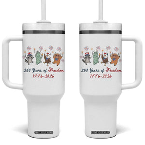 250 Years Of Freedom Tumbler With Handle Patriotic Doodle America Raccoon Goose Highland Cow 4th of July TS14 One Size: 40 oz White Print Your Wear
