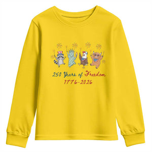 250 Years Of Freedom Youth Sweatshirt Patriotic Doodle America Raccoon Goose Highland Cow 4th of July