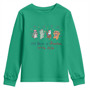 250 Years Of Freedom Youth Sweatshirt Patriotic Doodle America Raccoon Goose Highland Cow 4th of July