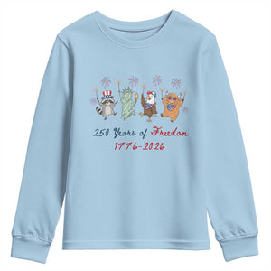 250 Years Of Freedom Youth Sweatshirt Patriotic Doodle America Raccoon Goose Highland Cow 4th of July
