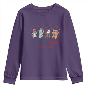 250 Years Of Freedom Youth Sweatshirt Patriotic Doodle America Raccoon Goose Highland Cow 4th of July