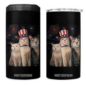 Patriotic Smoking Cat 4 in 1 Can Cooler Tumbler Funny American Cat Lover 4th of July TS14 One Size: 16 oz Black Print Your Wear