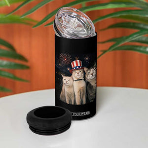 Patriotic Smoking Cat 4 in 1 Can Cooler Tumbler Funny American Cat Lover 4th of July TS14 Print Your Wear