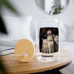 Patriotic Smoking Cat Glass Can Funny American Cat Lover 4th of July