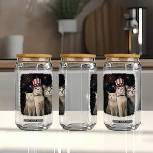 Patriotic Smoking Cat Glass Can Funny American Cat Lover 4th of July