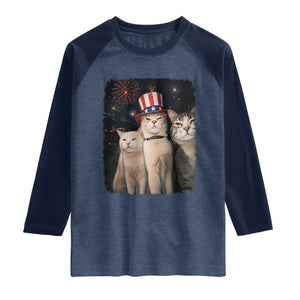 Patriotic Smoking Cat Raglan Shirt Funny American Cat Lover 4th of July