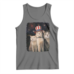 Patriotic Smoking Cat Tank Top Funny American Cat Lover 4th of July TS14 Black Heather Print Your Wear