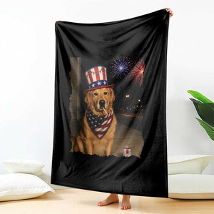 Patriotic Smoking Golden Retriever Throw Blanket Funny Dog Lover Dad 4th Of July